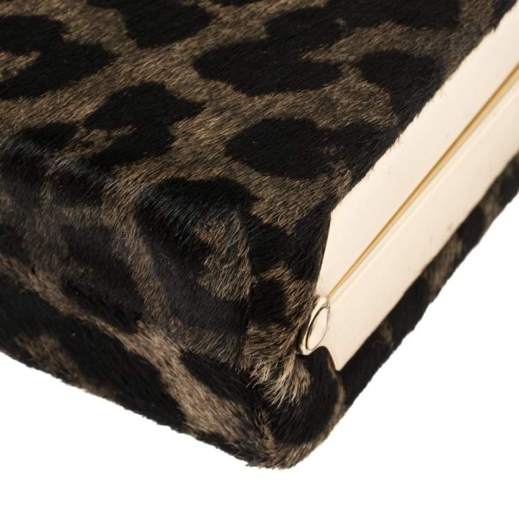 Pre Owned Kate Spade Brown Leopard Print Calfhair Paws Off Box Chain Clutch
