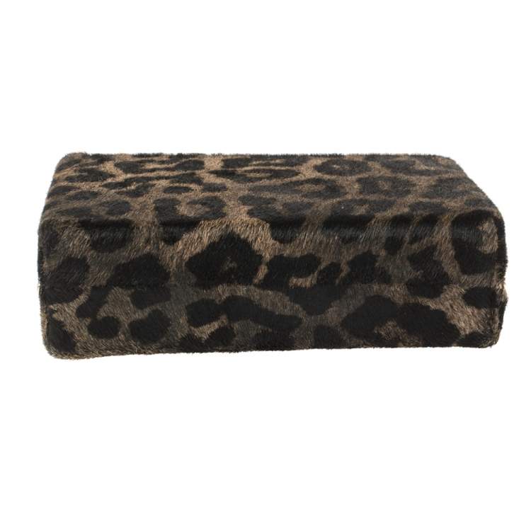 Pre Owned Kate Spade Brown Leopard Print Calfhair Paws Off Box Chain Clutch