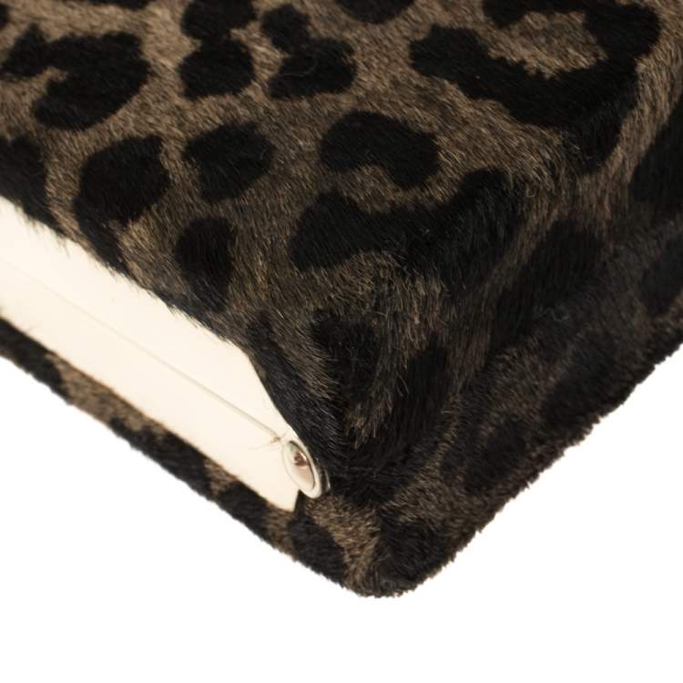 Pre Owned Kate Spade Brown Leopard Print Calfhair Paws Off Box Chain Clutch