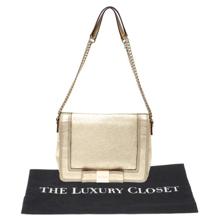 Pre Owned Kate Spade Gold Leather Flap Shoulder Bag