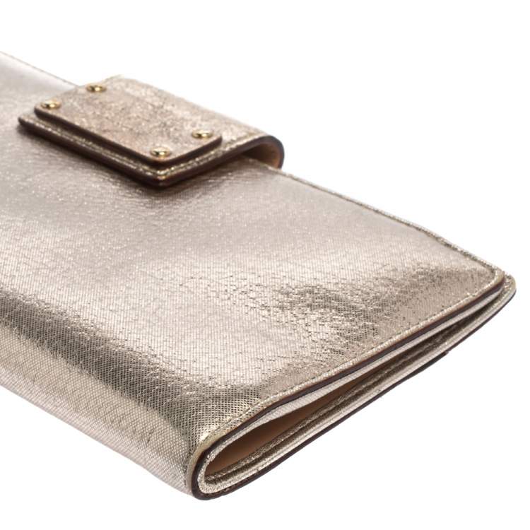 Pre Owned Kate Spade Gold Shimmer Leather Flap Clutch