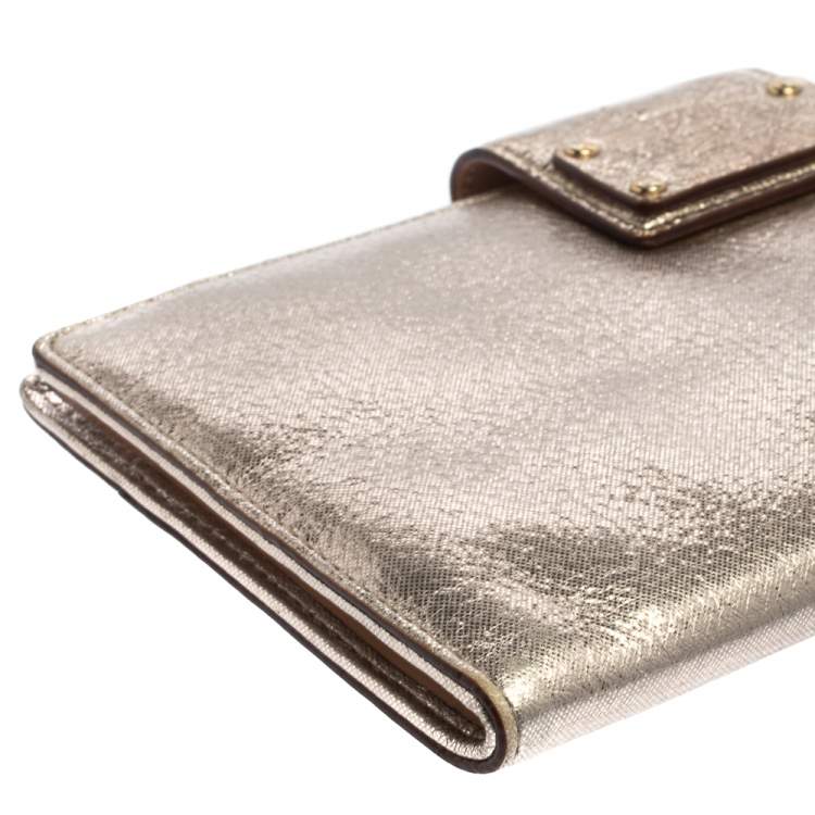 Pre Owned Kate Spade Gold Shimmer Leather Flap Clutch