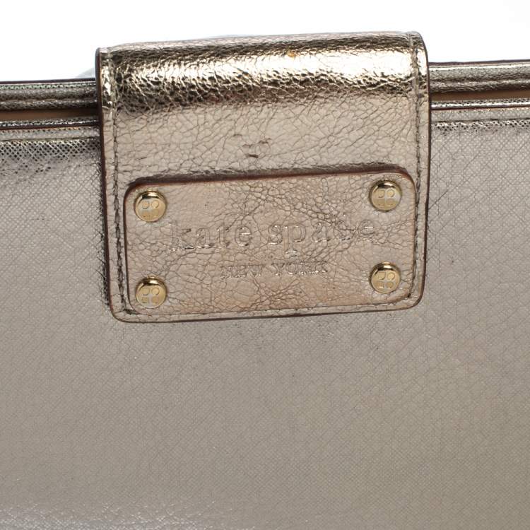 Pre Owned Kate Spade Gold Shimmer Leather Flap Clutch