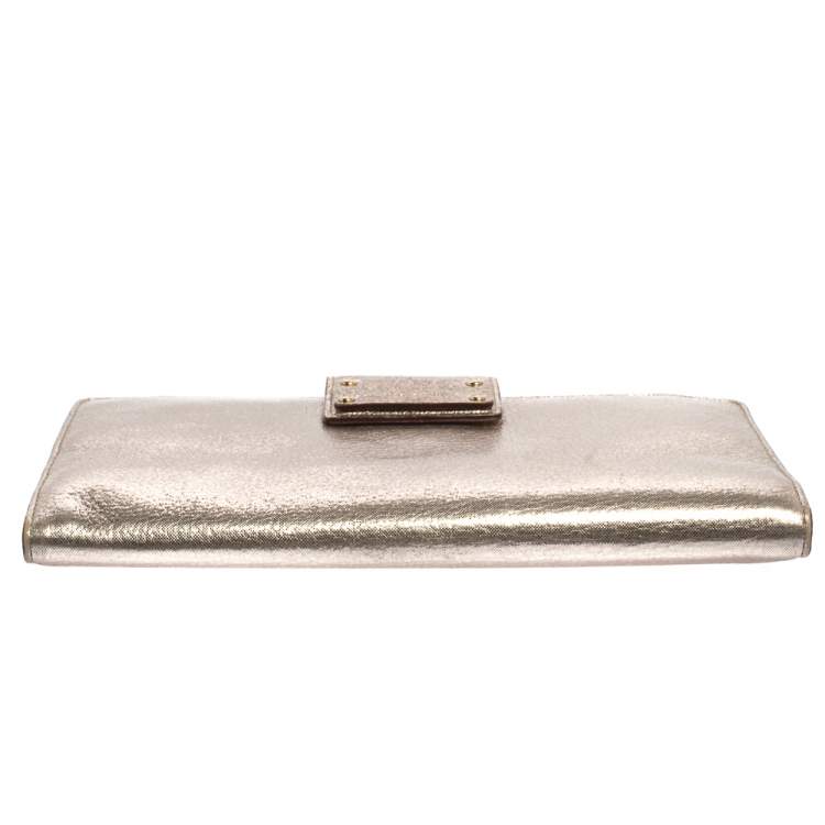 Pre Owned Kate Spade Gold Shimmer Leather Flap Clutch