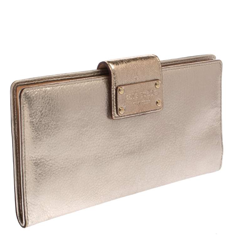 Pre Owned Kate Spade Gold Shimmer Leather Flap Clutch