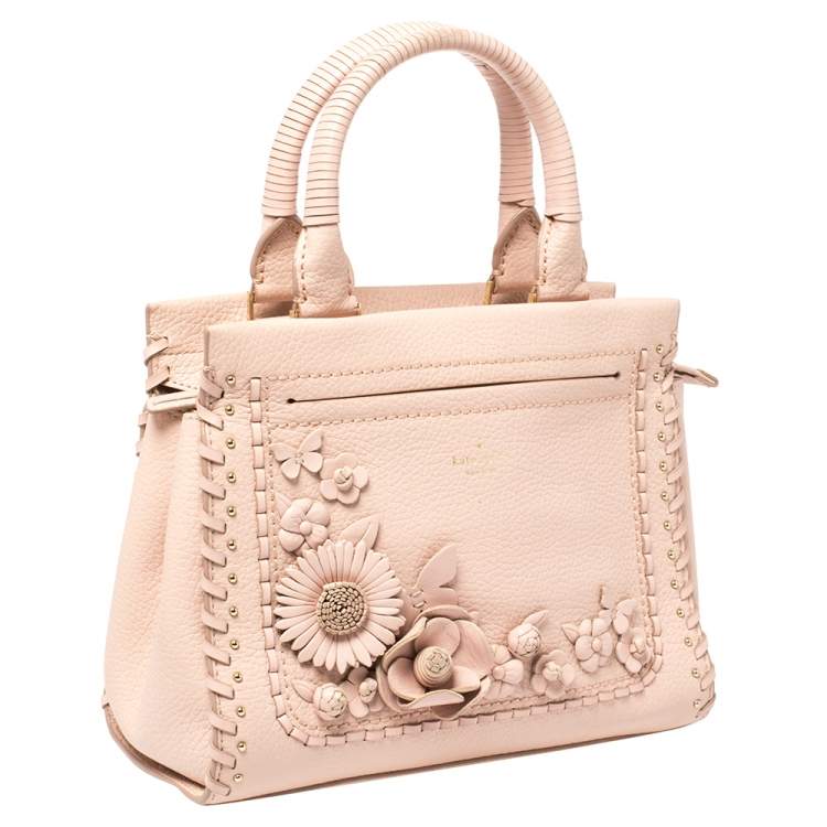 Pre Owned Kate Spade Pink Leather Small Larissa Floral Whipstitch Satchel