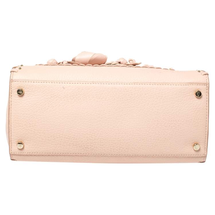 Pre Owned Kate Spade Pink Leather Small Larissa Floral Whipstitch Satchel