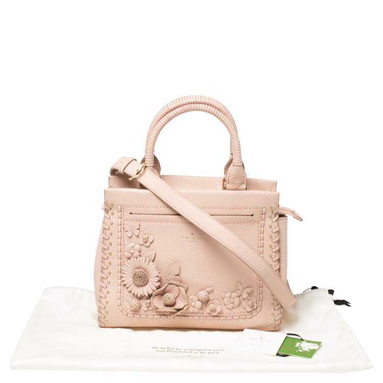 Pre Owned Kate Spade Pink Leather Small Larissa Floral Whipstitch Satchel