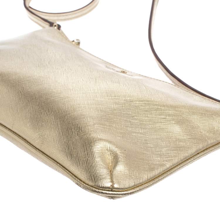 Pre Owned Kate Spade Gold Leather Top Zip Crossbody Bag