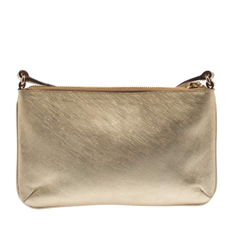 Pre Owned Kate Spade Gold Leather Top Zip Crossbody Bag