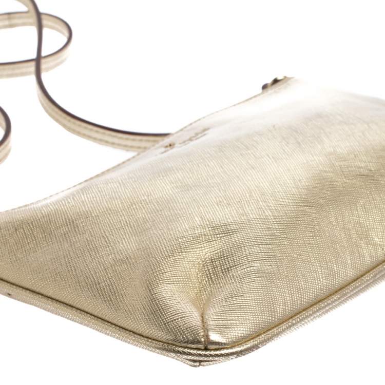 Pre Owned Kate Spade Gold Leather Top Zip Crossbody Bag