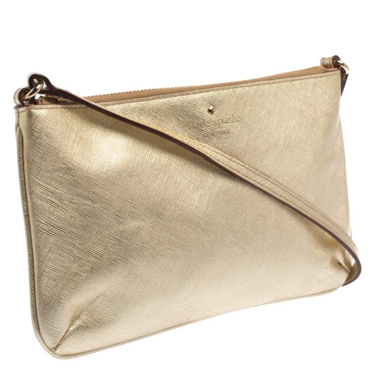 Pre Owned Kate Spade Gold Leather Top Zip Crossbody Bag