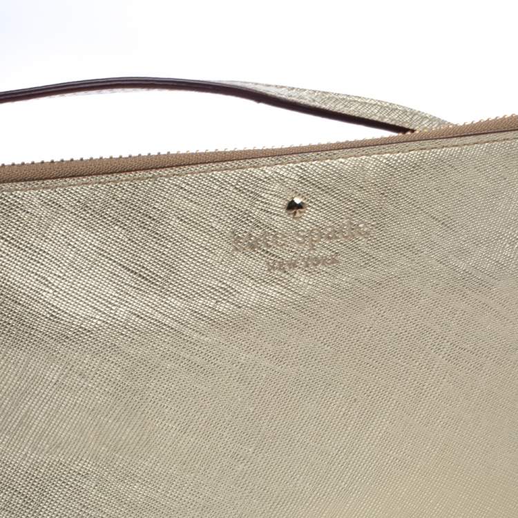Pre Owned Kate Spade Gold Leather Top Zip Crossbody Bag