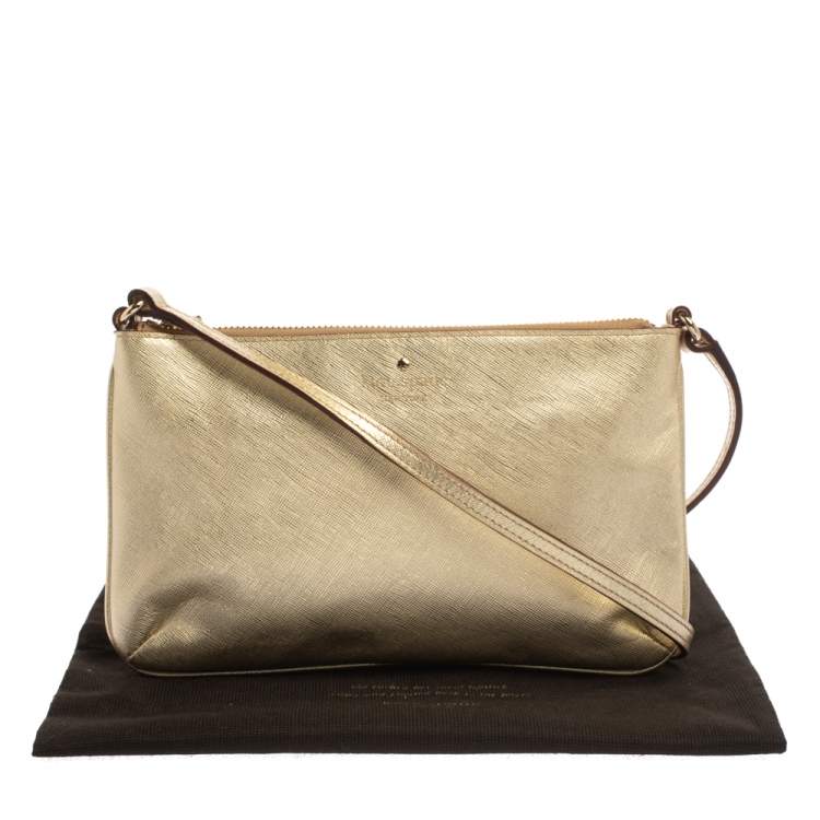 Pre Owned Kate Spade Gold Leather Top Zip Crossbody Bag