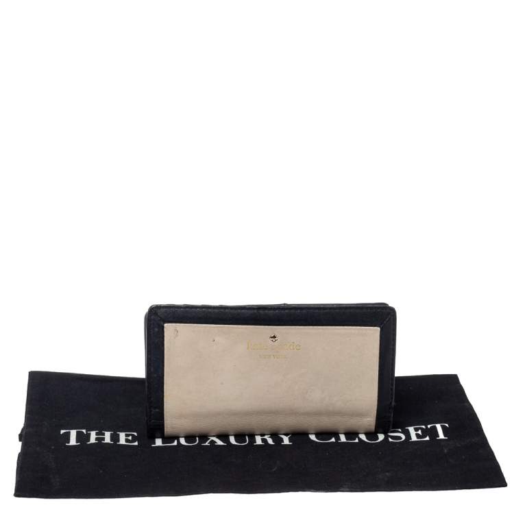 Pre Owned Kate Spade Beige/Black Leather Long Wallet