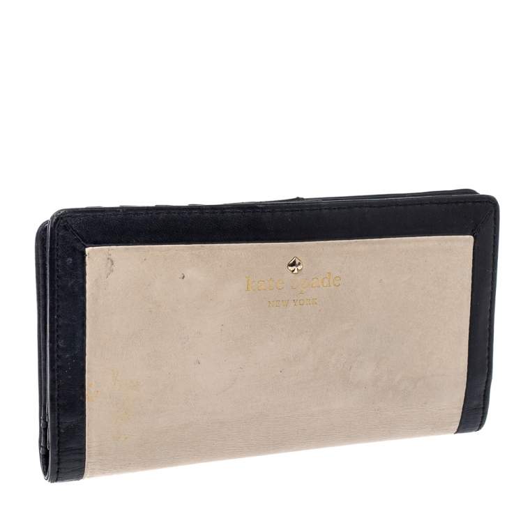 Pre Owned Kate Spade Beige/Black Leather Long Wallet