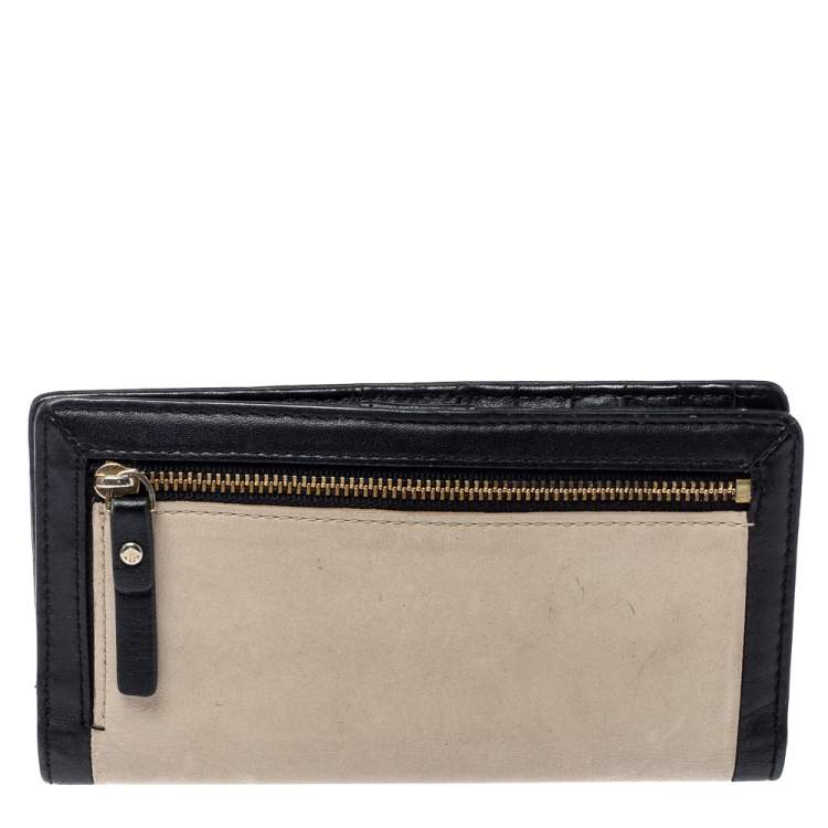 Pre Owned Kate Spade Beige/Black Leather Long Wallet