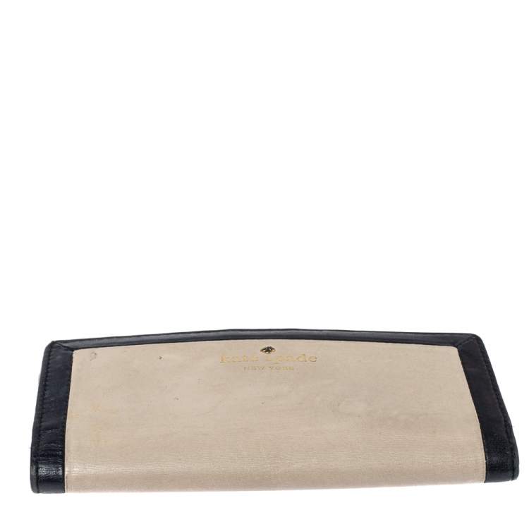 Pre Owned Kate Spade Beige/Black Leather Long Wallet