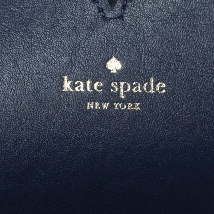 Pre Owned Kate Spade Two Tone Blue Sam Stripe Straw and Leather Medium Tote