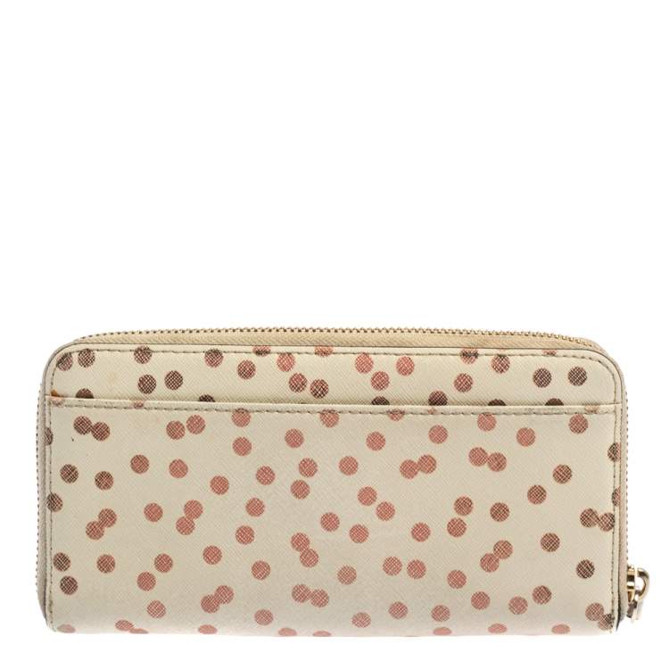 Pre Owned Kate Spade White/Red Polka Dots Zip Around Wallet