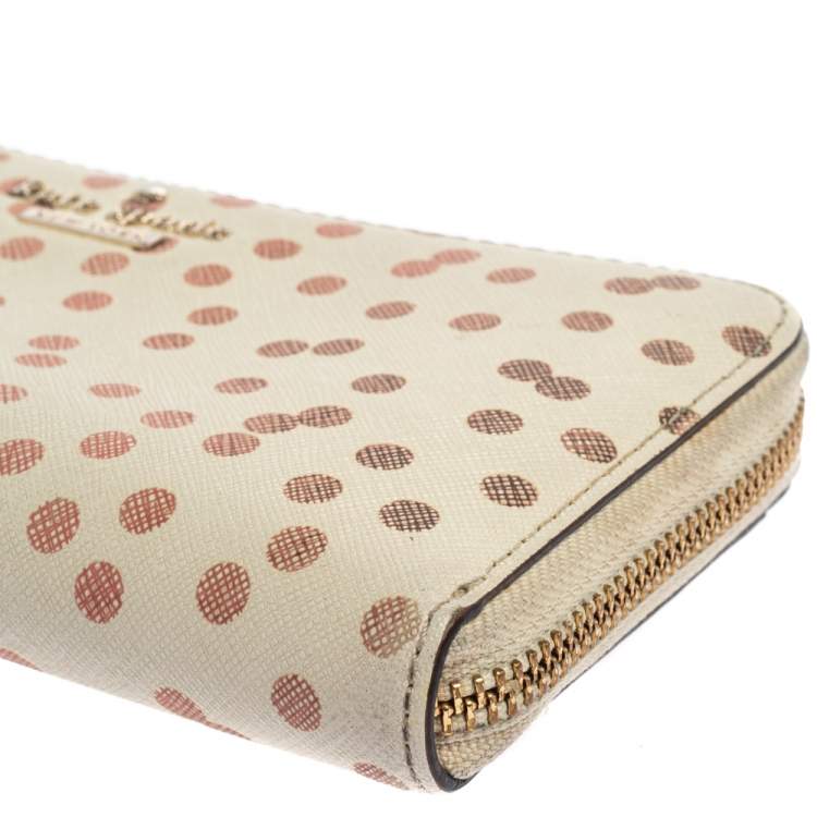 Pre Owned Kate Spade White/Red Polka Dots Zip Around Wallet