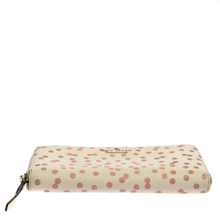 Pre Owned Kate Spade White/Red Polka Dots Zip Around Wallet