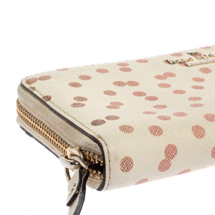 Pre Owned Kate Spade White/Red Polka Dots Zip Around Wallet