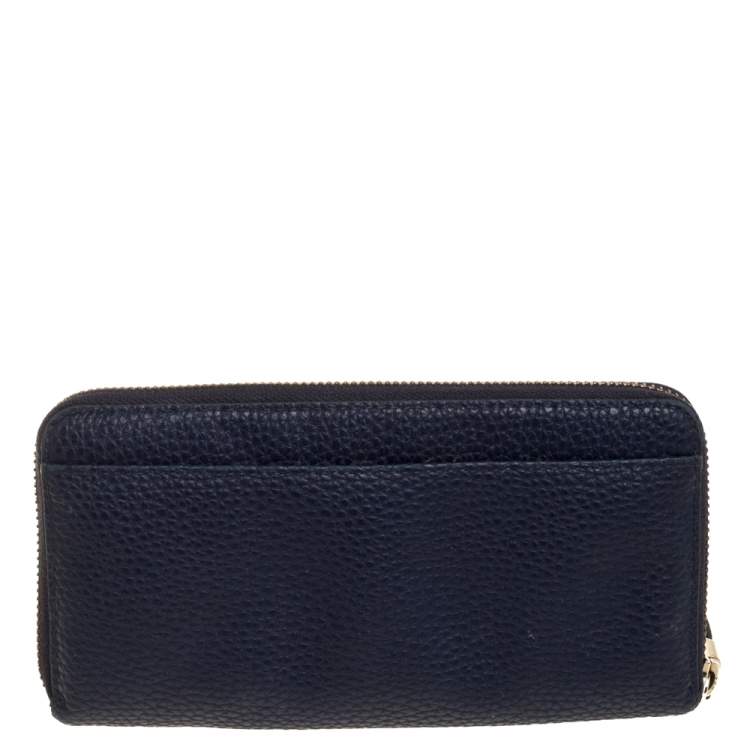 Pre Owned Kate Spade Navy Blue Leather Zip Around Wallet