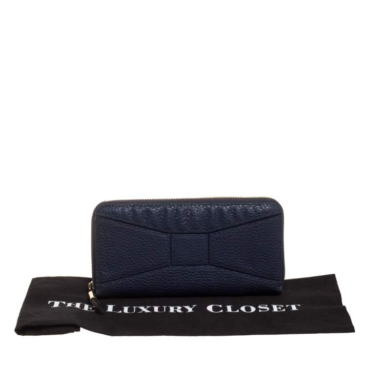 Pre Owned Kate Spade Navy Blue Leather Zip Around Wallet