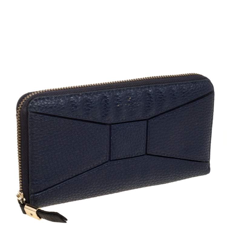 Pre Owned Kate Spade Navy Blue Leather Zip Around Wallet