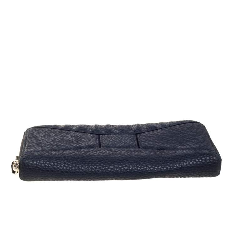 Pre Owned Kate Spade Navy Blue Leather Zip Around Wallet