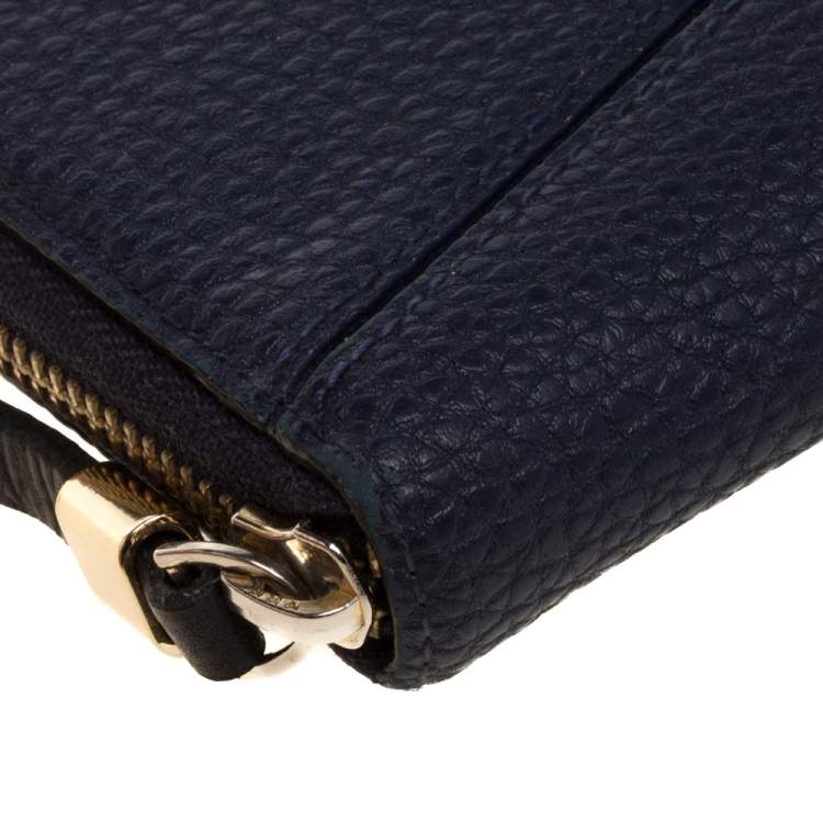 Pre Owned Kate Spade Navy Blue Leather Zip Around Wallet