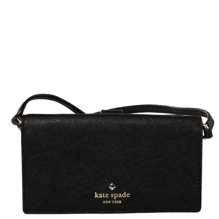 Pre Owned Kate Spade Black Leather Crossbody iPhone Case 