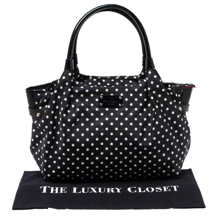 Pre Owned Kate Spade Black/White Nylon and Patent Leather Polka Dot Satchel