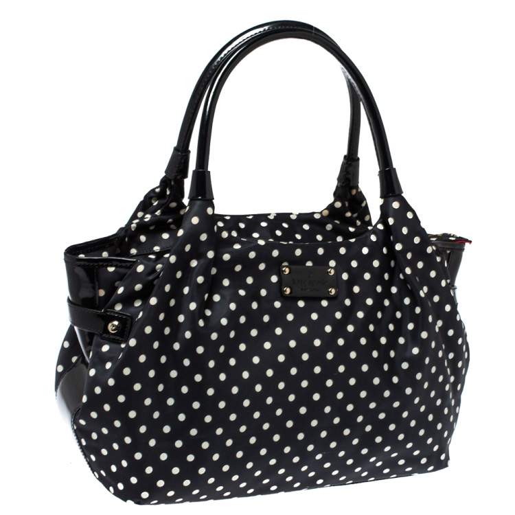 Pre Owned Kate Spade Black/White Nylon and Patent Leather Polka Dot Satchel