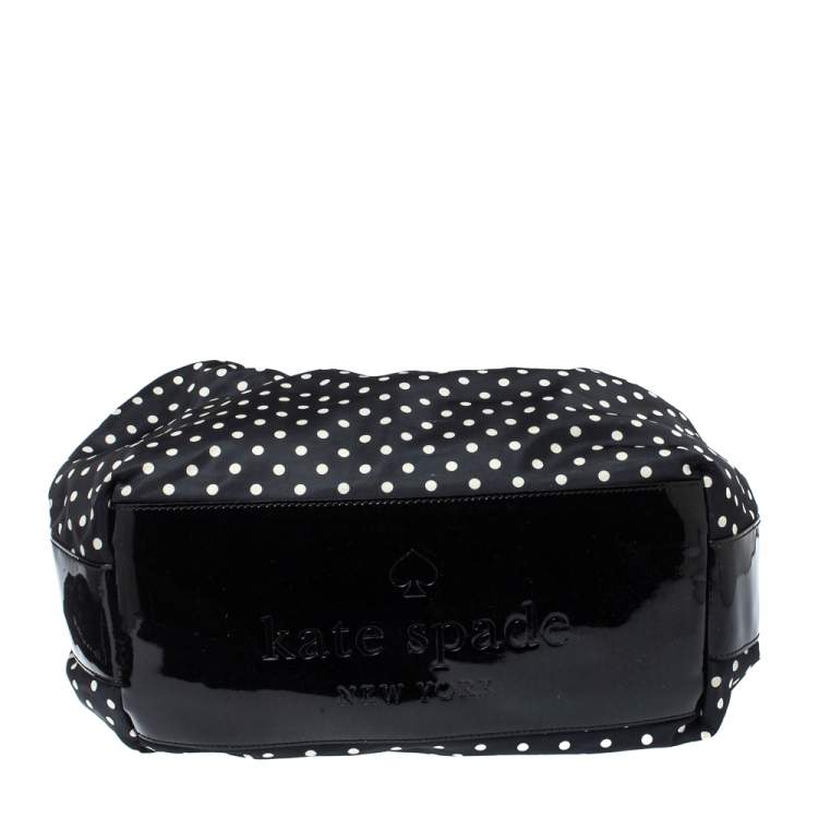 Pre Owned Kate Spade Black/White Nylon and Patent Leather Polka Dot Satchel