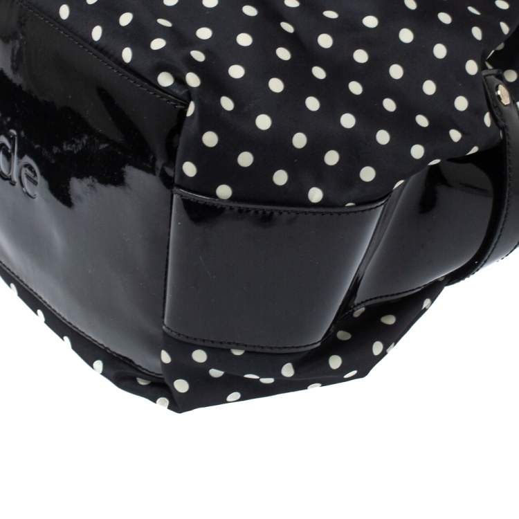 Pre Owned Kate Spade Black/White Nylon and Patent Leather Polka Dot Satchel