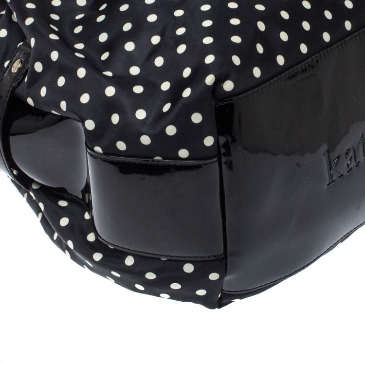 Pre Owned Kate Spade Black/White Nylon and Patent Leather Polka Dot Satchel