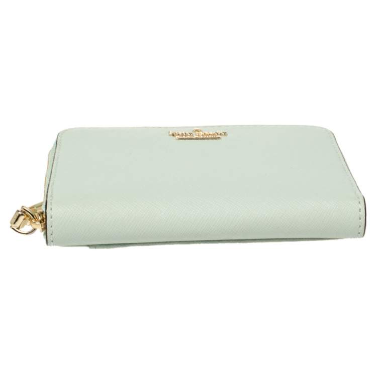 Pre Owned Kate Spade Mint Green Leather Zip Around Compact Wallet
