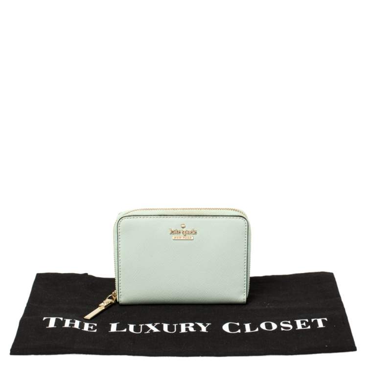 Pre Owned Kate Spade Mint Green Leather Zip Around Compact Wallet