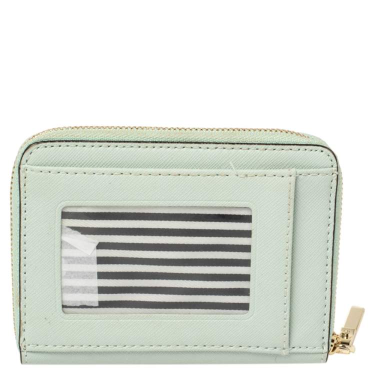 Pre Owned Kate Spade Mint Green Leather Zip Around Compact Wallet