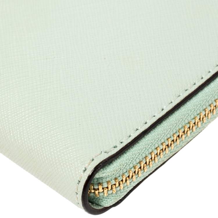 Pre Owned Kate Spade Mint Green Leather Zip Around Compact Wallet