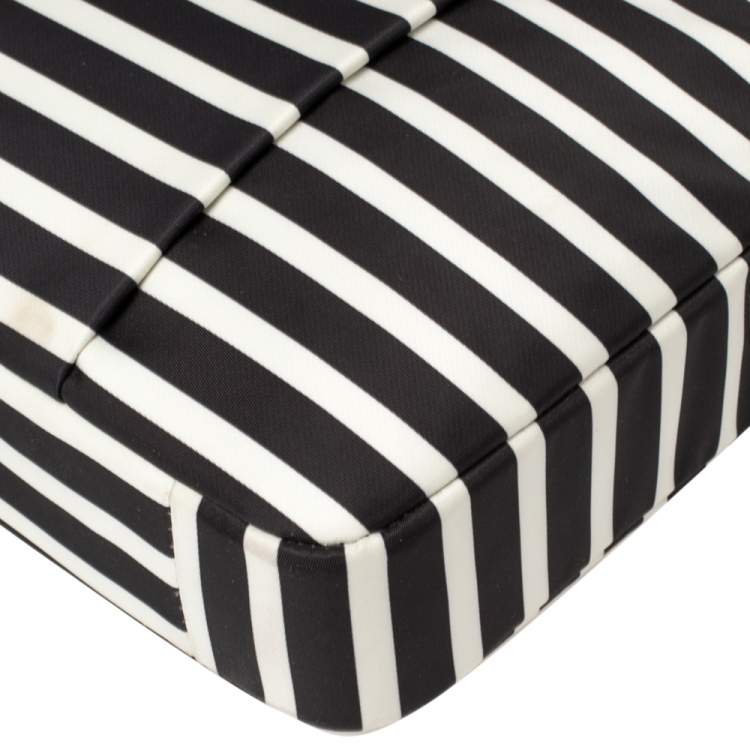 Pre Owned Kate Spade Black/White Striped Satin Classic 13 Inches Laptop Bag