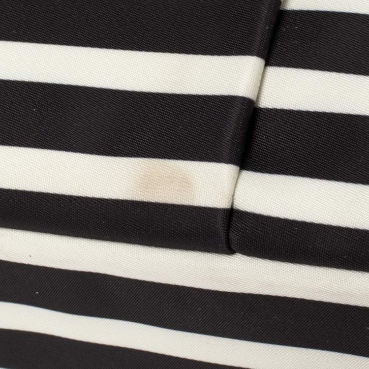 Pre Owned Kate Spade Black/White Striped Satin Classic 13 Inches Laptop Bag