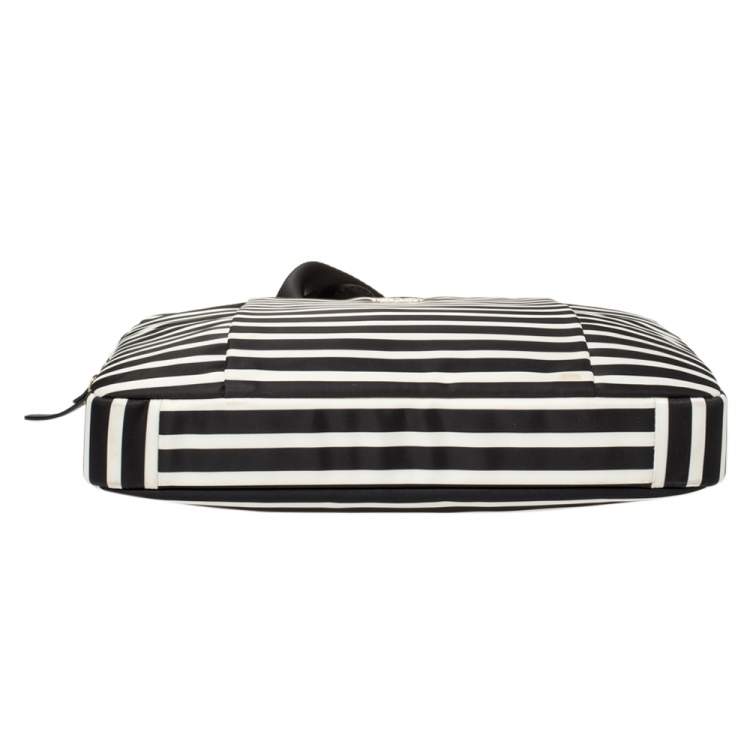 Pre Owned Kate Spade Black/White Striped Satin Classic 13 Inches Laptop Bag