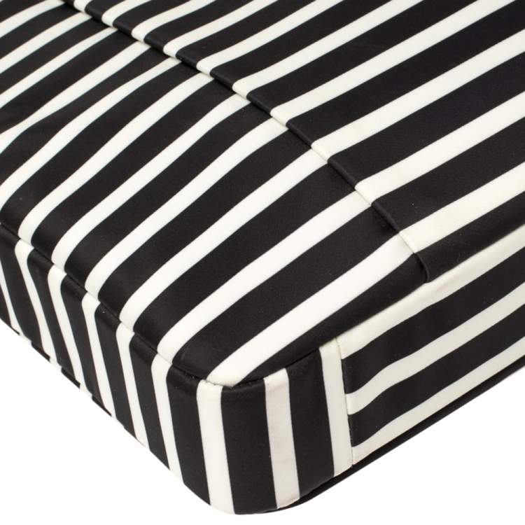 Pre Owned Kate Spade Black/White Striped Satin Classic 13 Inches Laptop Bag