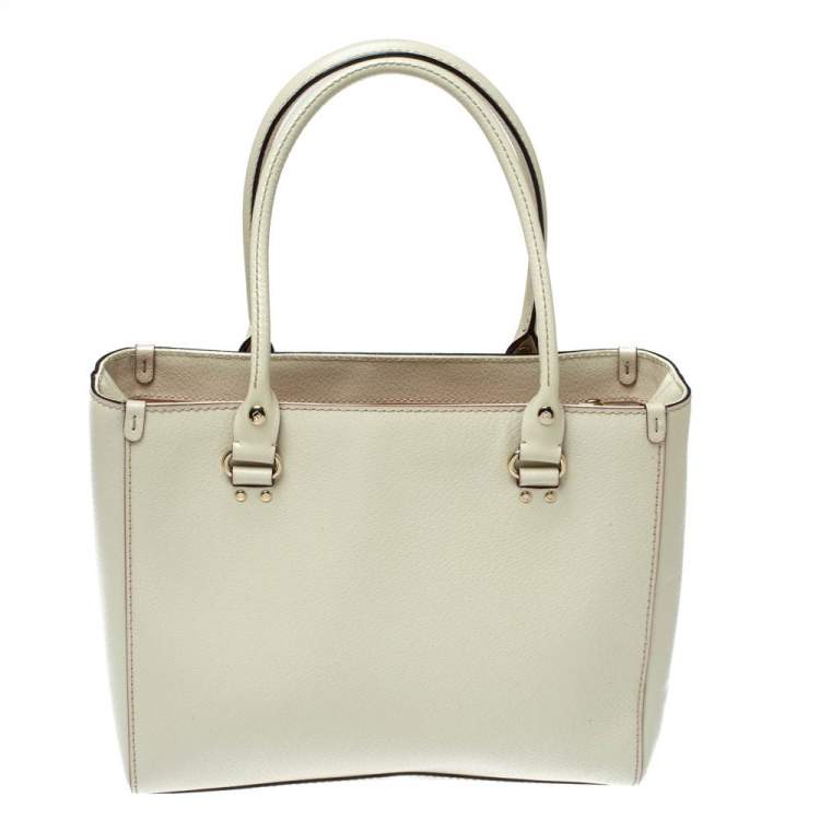 Pre Owned Kate Spade Ivory Leather Wellesley Quinn Tote