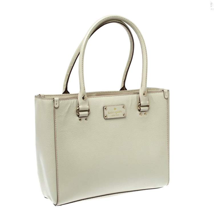 Pre Owned Kate Spade Ivory Leather Wellesley Quinn Tote