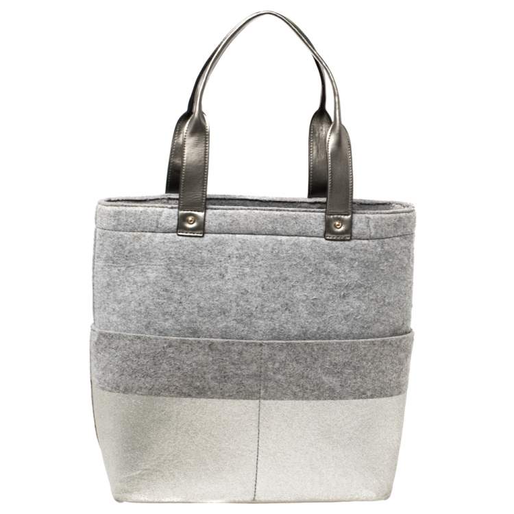 Pre Owned Kate Spade Grey Frosted Wool and Leather Quinn Tote