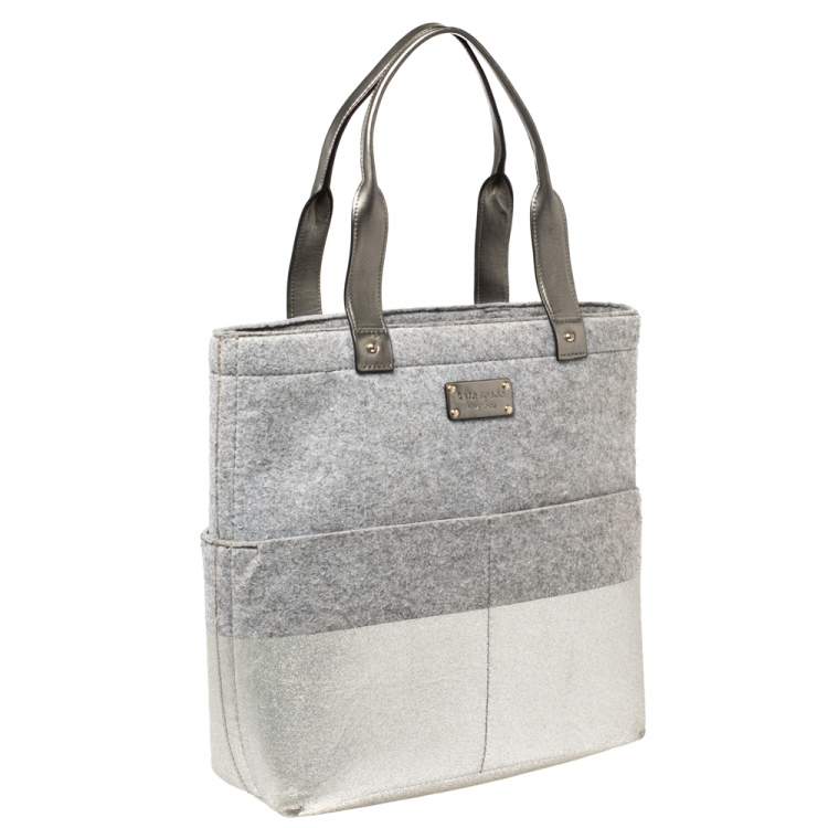 Pre Owned Kate Spade Grey Frosted Wool and Leather Quinn Tote